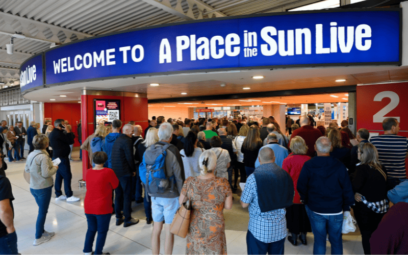 A Place in the Sun Live Birmingham Entrance Entrance of A Place in the Live Birmingham 2023 at the NEC with queues